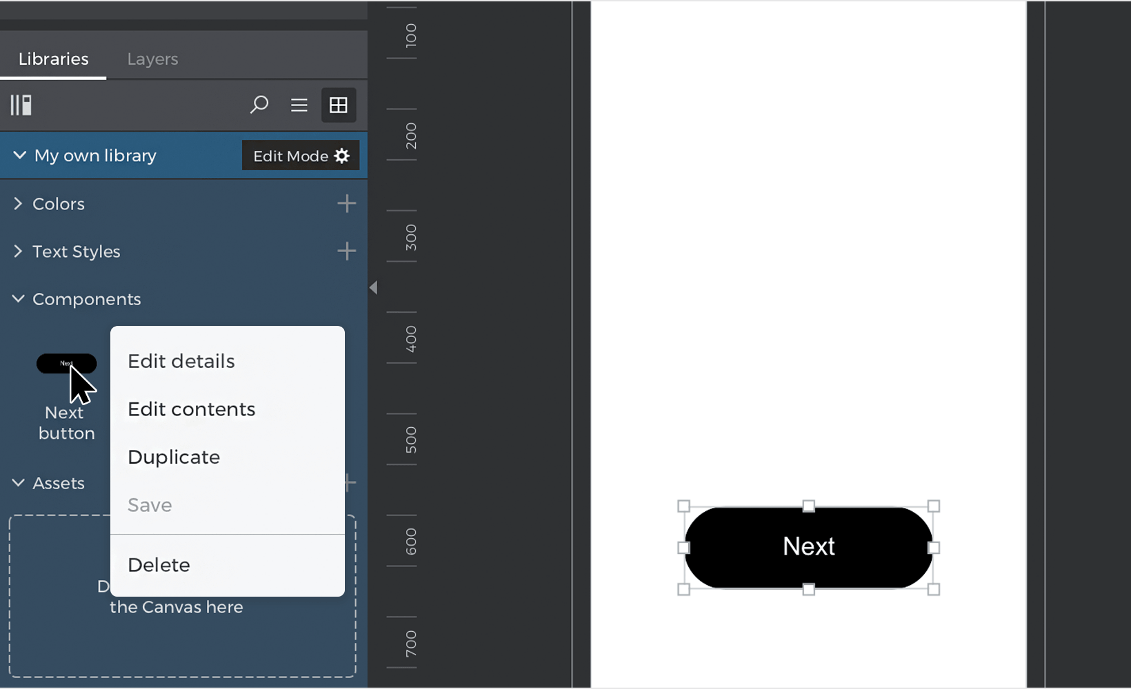 Cliquez avec le bouton droit de la souris sur un widget pour afficher les options permettant de modifier son nom ou son contenu.